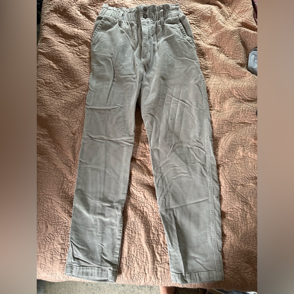 Cream Corduroy High Waist Wide Leg Pants